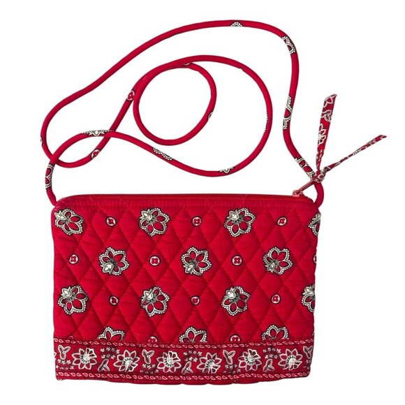 Vtg Vera Bradley Purse Red Bandana RETIRED Crossbody Zippered Top Quilted Boho - Picture 2 of 6